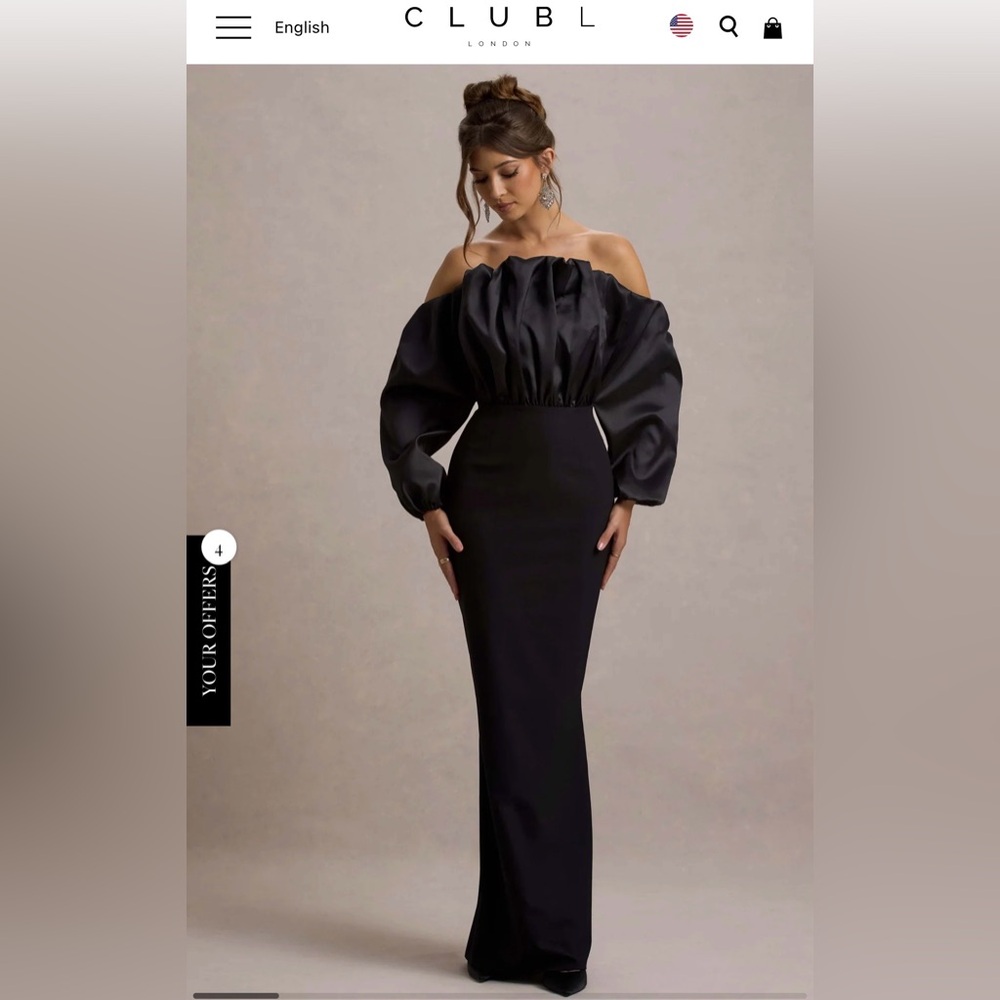 Club L London Off-Shoulder Long Sleeve Black Evening Gown